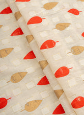 Cotton Flex Off-White Color Leaf Pattern Screen Print Fabric With Foil.